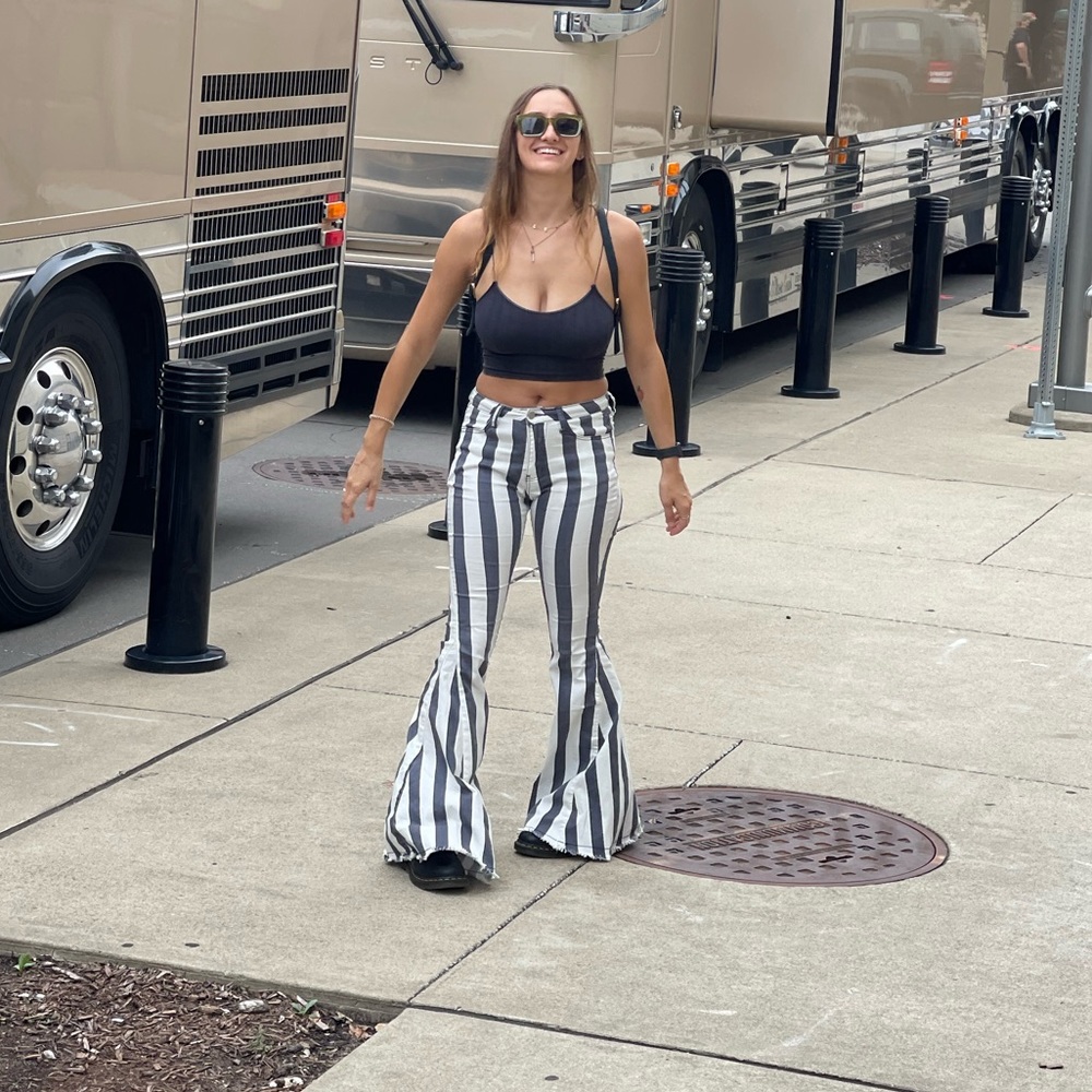 Blue and White Stripe Flare Pants